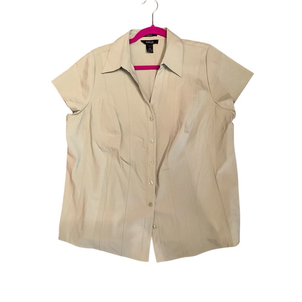 Style&Co. Woman Stretch Button-Up Shirt Short Sleeve Green Plus Size 16W NWT
